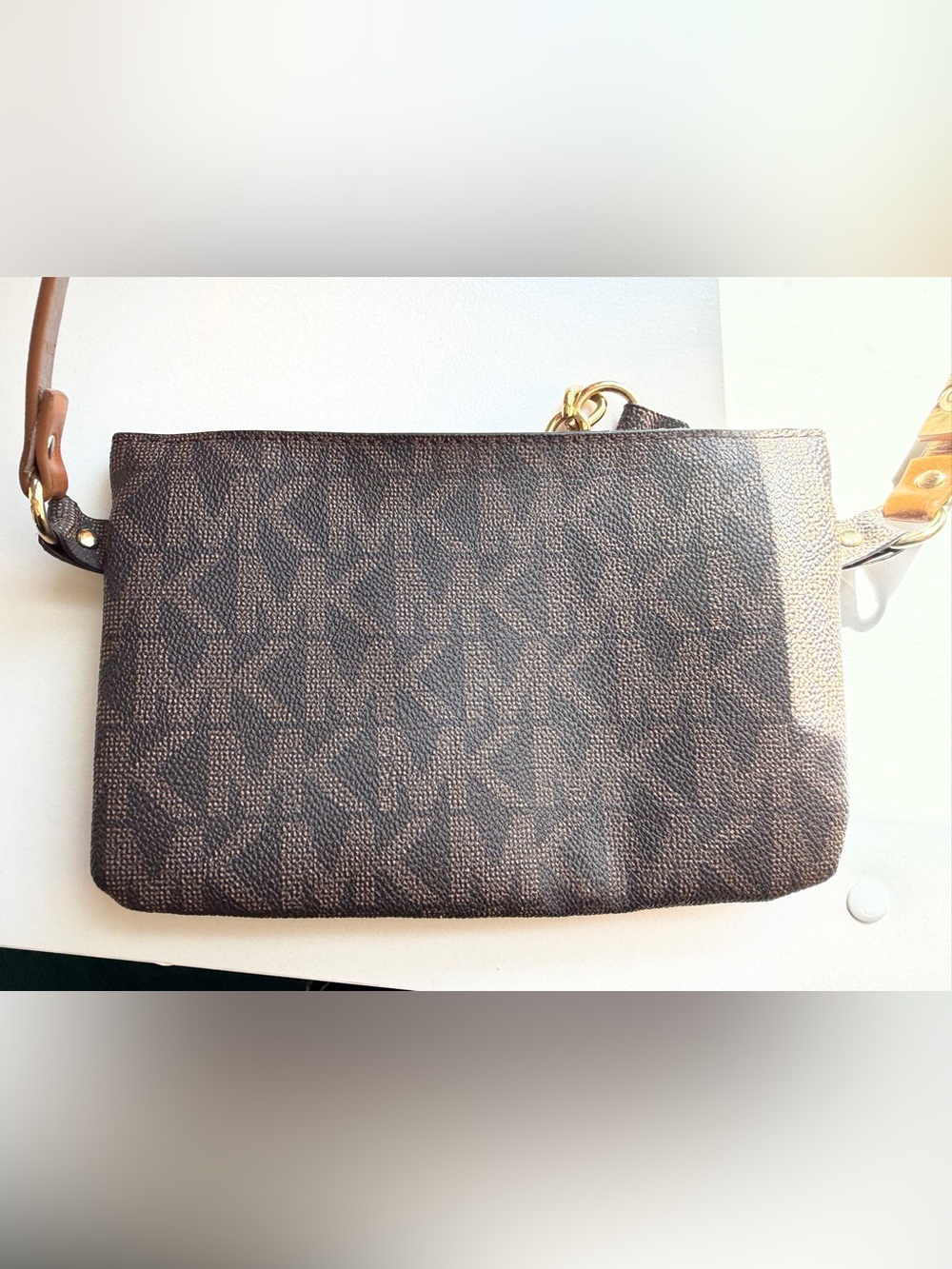 Michael Kors Brown Logo Print Crossbody Pouch